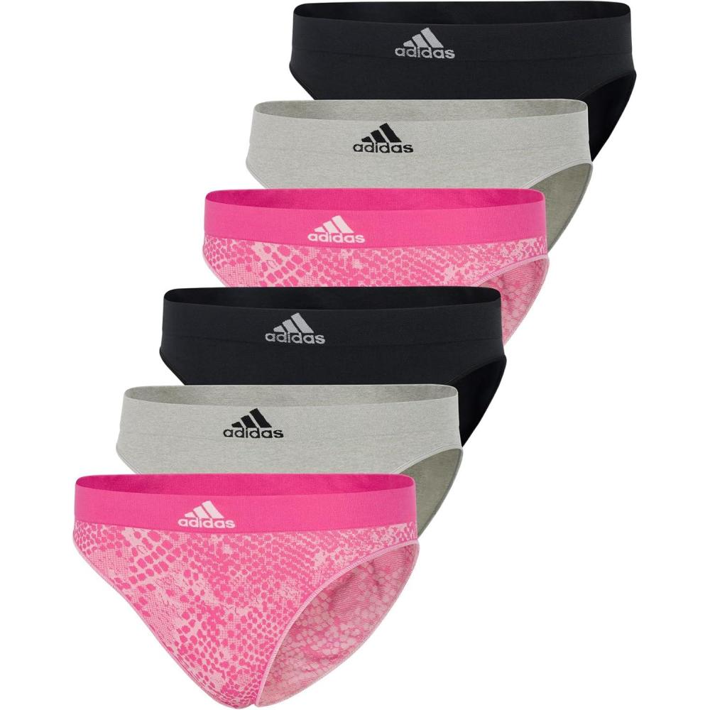 imageadidas womens Seamless Bikini Underwear MultipackPink SnakeHeather GreyBlack