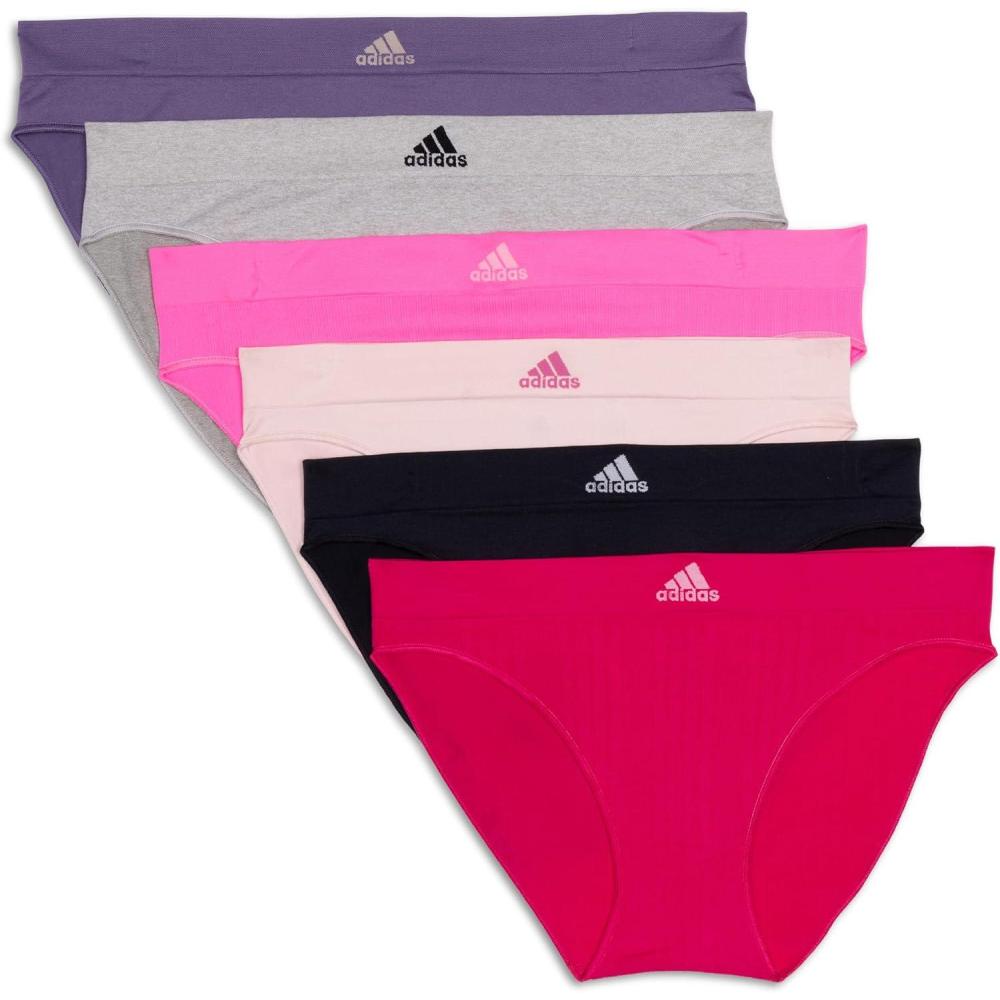 imageadidas womens Seamless Bikini Underwear MultipackReal Magenta RibbedBlackPeach WhipLucid Pink RibbedHeather GreyShadow Violet