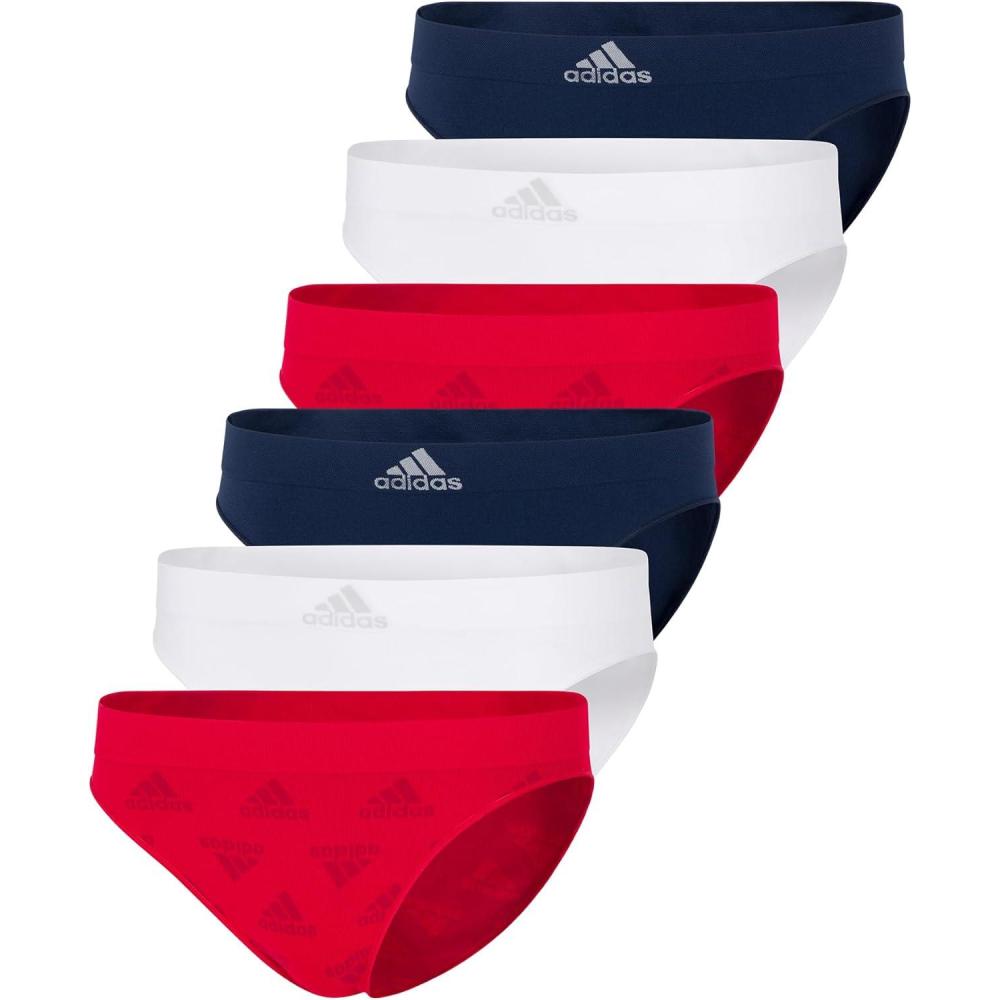 imageadidas womens Seamless Bikini Underwear MultipackVivid Red Logo WhiteNight Indigo