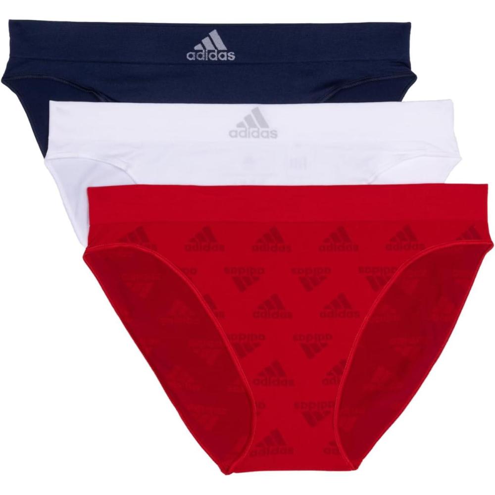 imageadidas womens Seamless Bikini Underwear MultipackVivid Red W Logo JacqWhiteNight Indigo