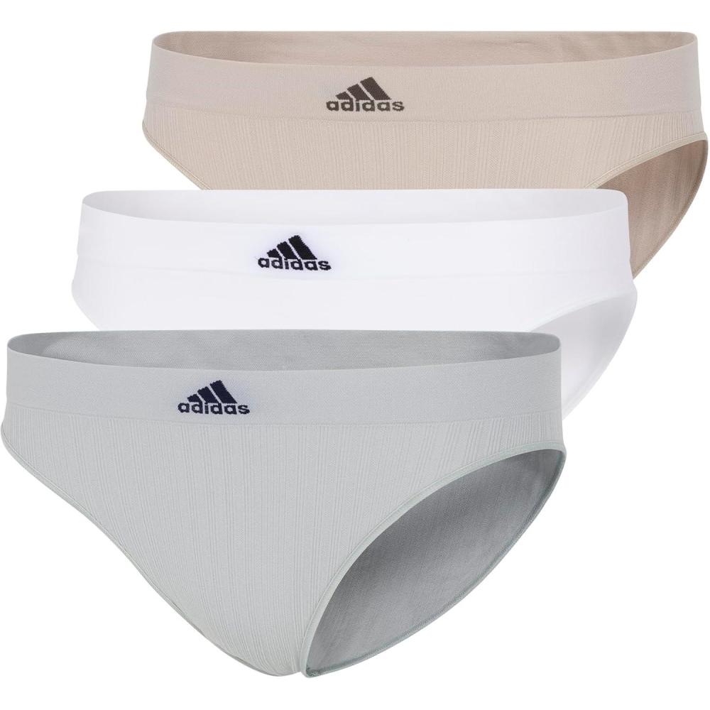 imageadidas womens Seamless Bikini Underwear MultipackWonder Silver RibbedWhiteWonder Beige Ribbed