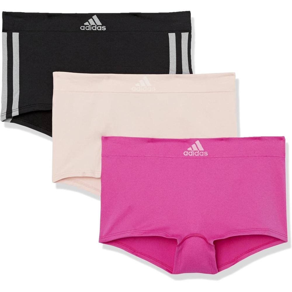 imageadidas womens Seamless Boyshort Underwear MultipackBlack With StripesPeach WhipSemi Lucid Fuchsia