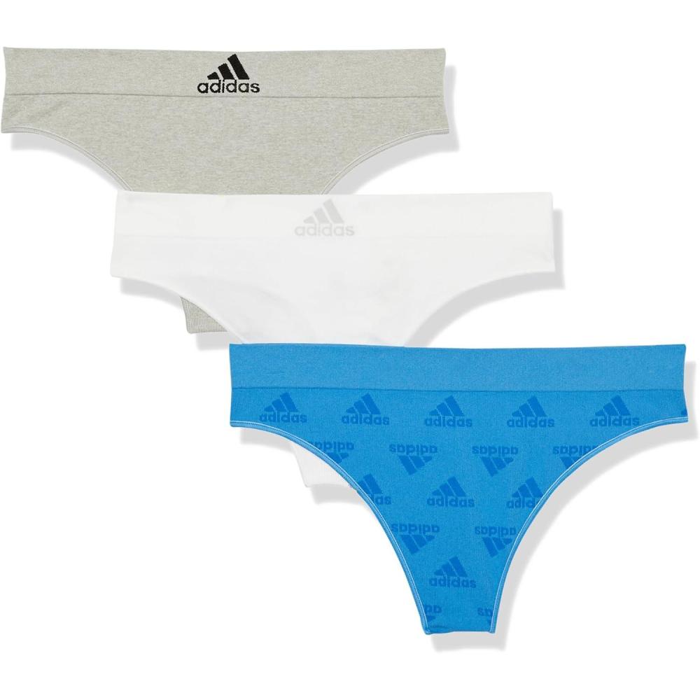 imageadidas womens Seamless Thong Underwear 3packPulse Blue JacqHeather GreyWhite