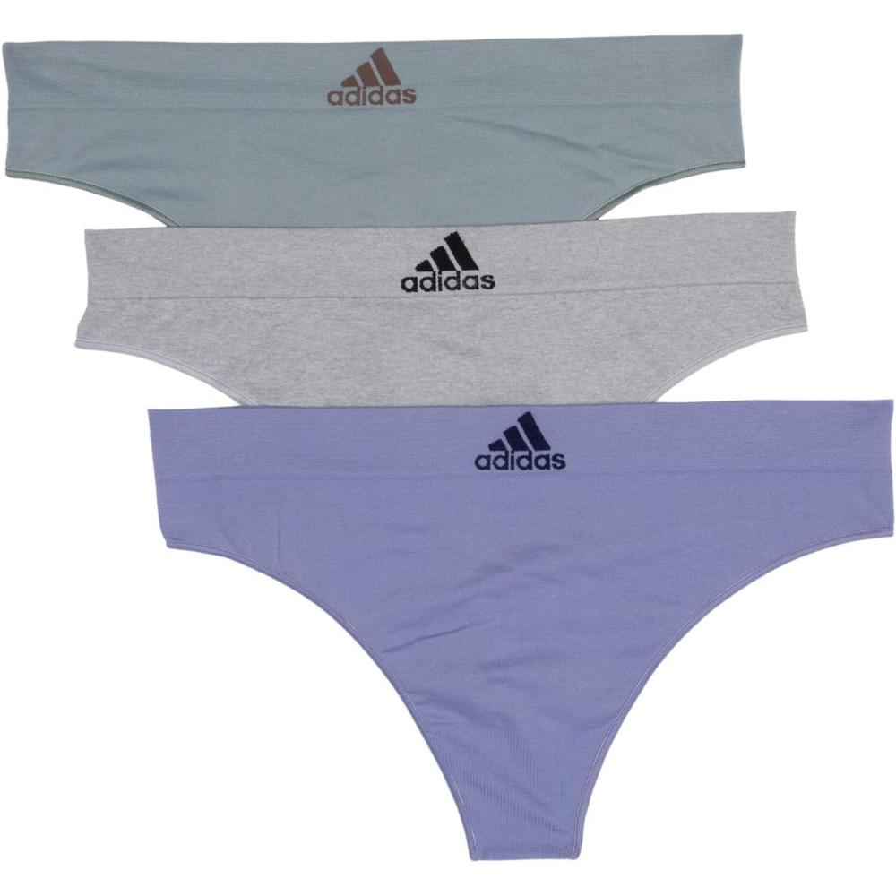 imageadidas womens Seamless Thong Underwear 3packSilver VioletHeather GreySilver Green