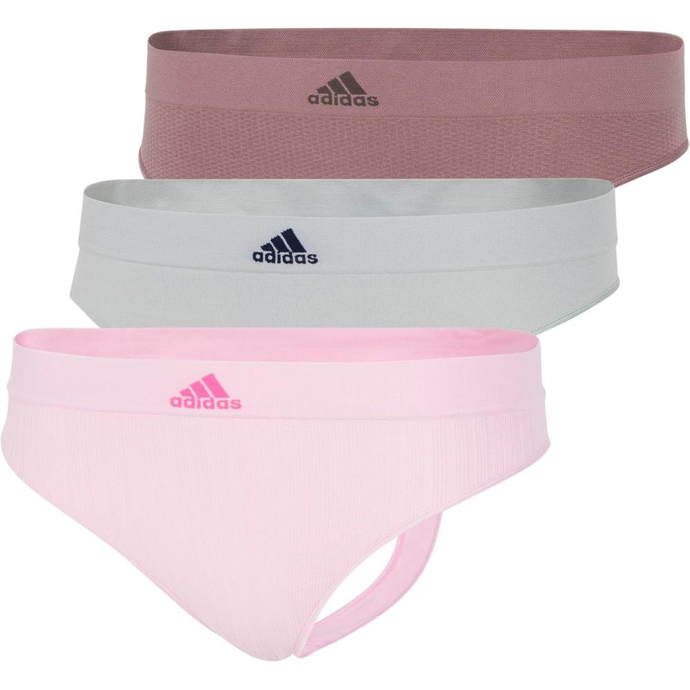 imageadidas womens Seamless Thong Underwear 3packWonder Pink RibbedWonder SilverWonder Oxide Fishnet