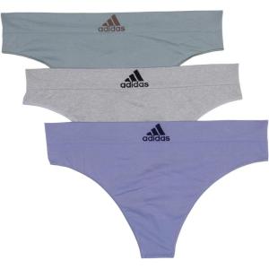 adidas womens Seamless Thong Underwear 3-pack(Silver Violet/Heather Grey/Silver Green)