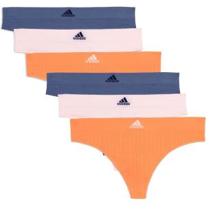 adidas womens Seamless Thong Underwear 3-pack(Sunglow Ribbed/Wonder Quartz/Preloved Ink)