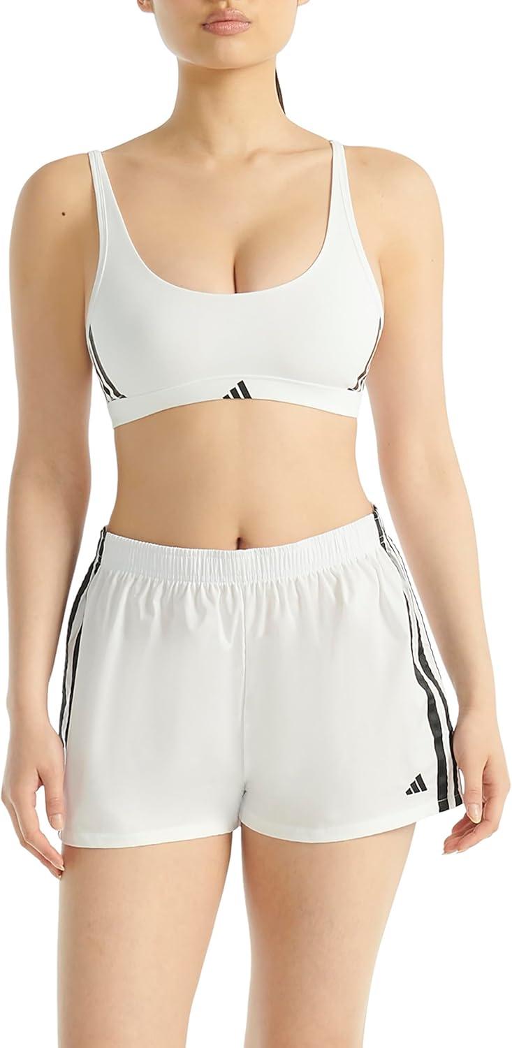 imageAdidas Womens 3 Stripes Active Essentials Cotton Scoop Bralette with Removable CookiesWhite