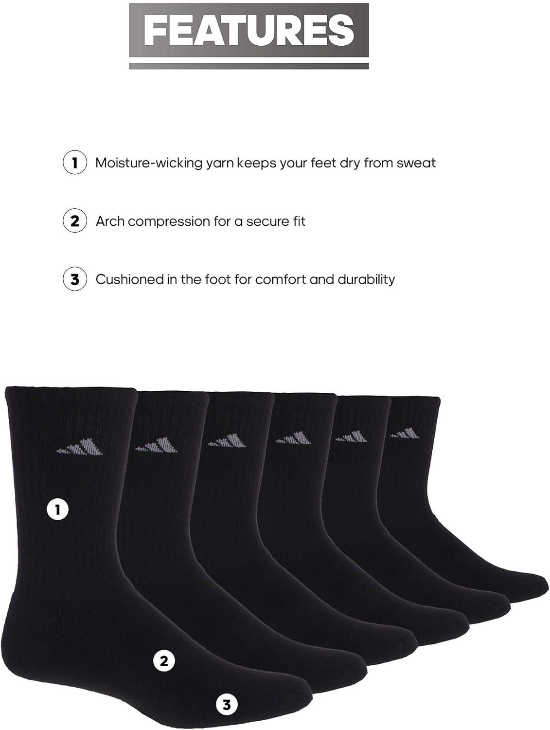 imageadidas Womens Athletic Cushioned Crew Socks 6Pack Durable MoistureWicking Cushioned Arch Support Socks for WomenBlack