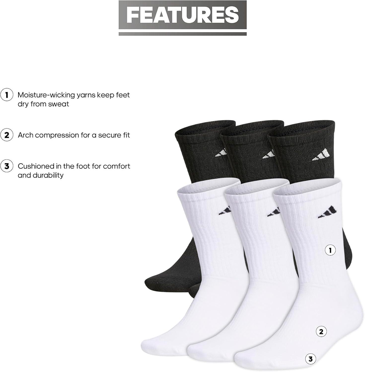 imageadidas Womens Athletic Cushioned Crew Socks 6Pack Durable MoistureWicking Cushioned Arch Support Socks for WomenWhiteBlackWhite