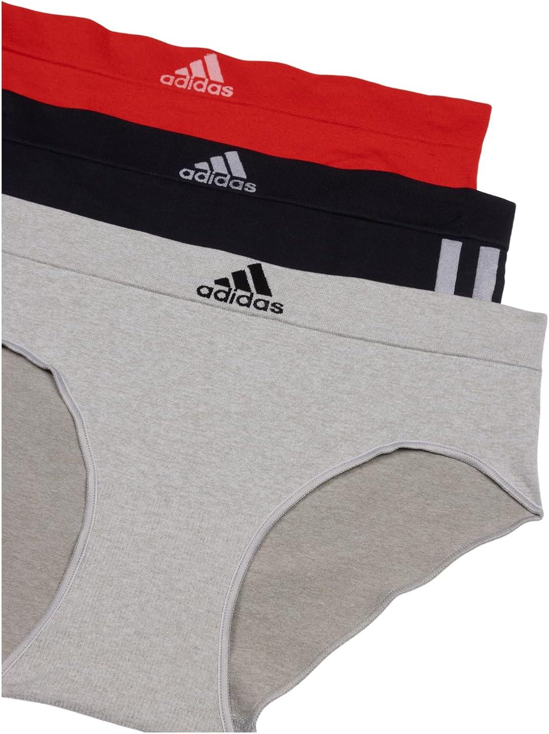 imageadidas womens Seamless Brief Panties 3packBlack With StripesHeather GreyVivid Red