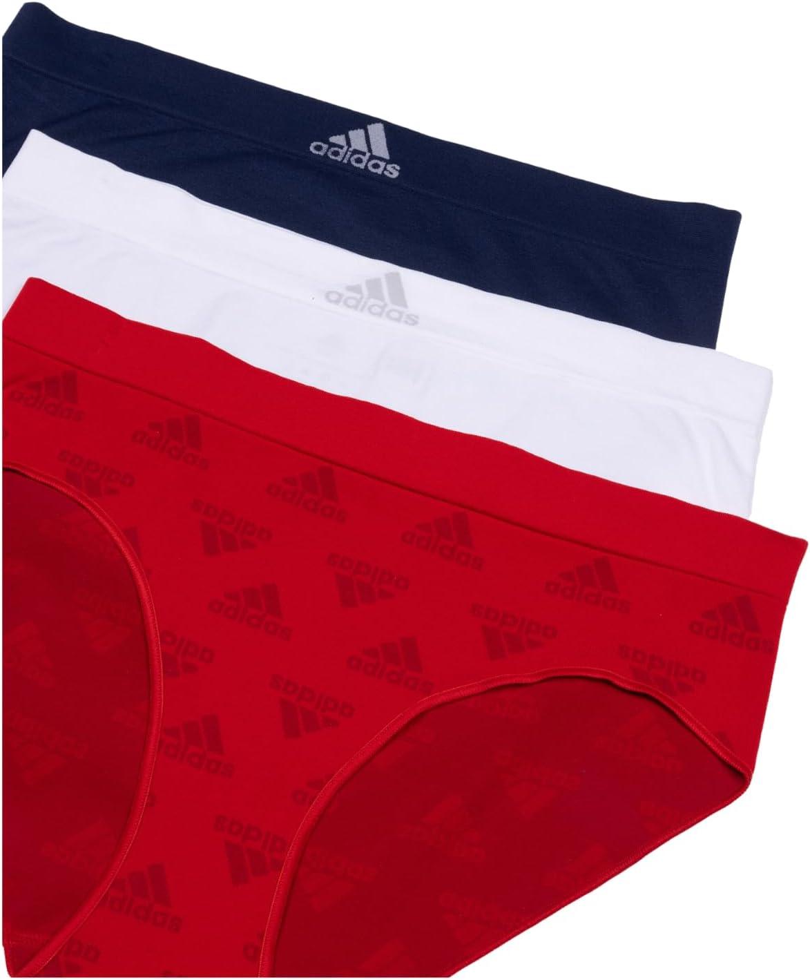 imageadidas womens Seamless Brief Panties 3packVivid Red W Logo JacqWhiteNight Indigo