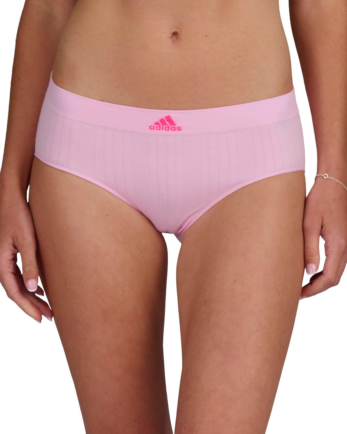 imageadidas womens Seamless Brief Panties 3packWonder Pink RibbedWonder SilverWonder Oxide Fishnet