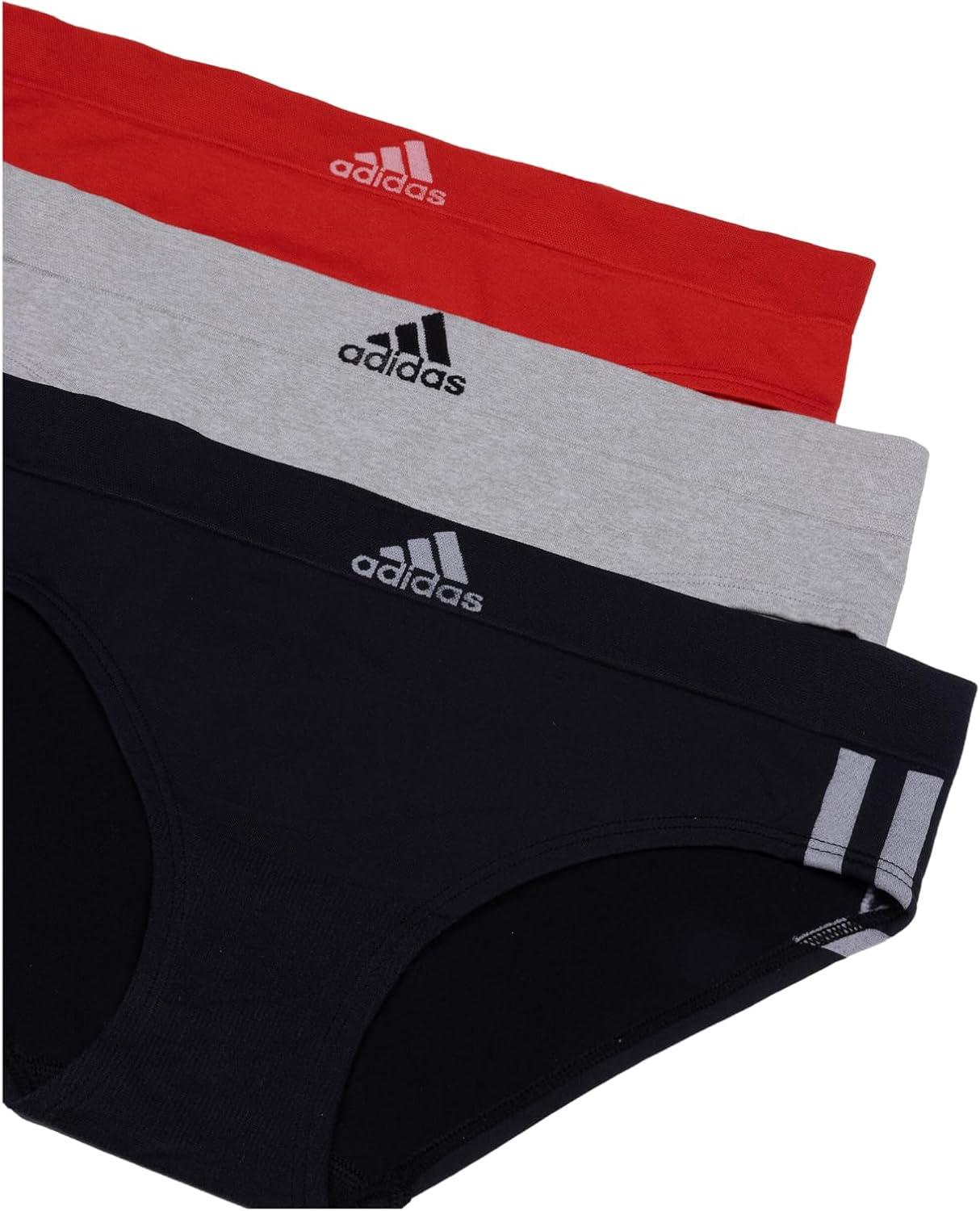 imageadidas womens Seamless Hipster Underwear 3 PackBlack With StripesHeather GreyVivid Red
