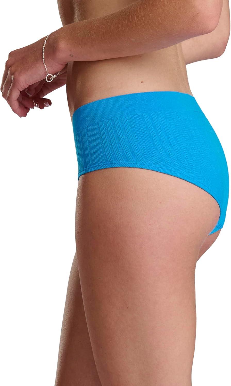 imageadidas womens Seamless Hipster Underwear 3 PackPulse Blue RibbedClear SkyToasted Almond