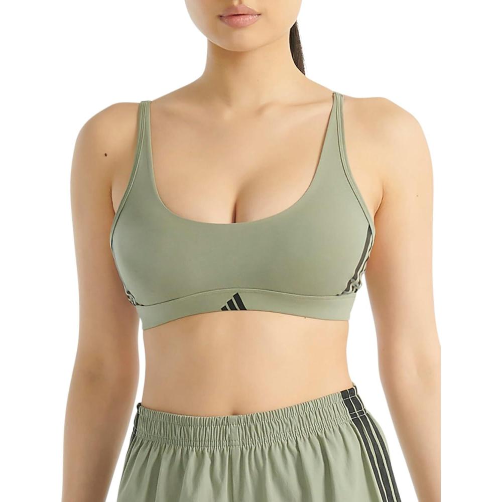 imageAdidas Womens 3 Stripes Active Essentials Cotton Scoop Bralette with Removable CookiesSilver Pebble