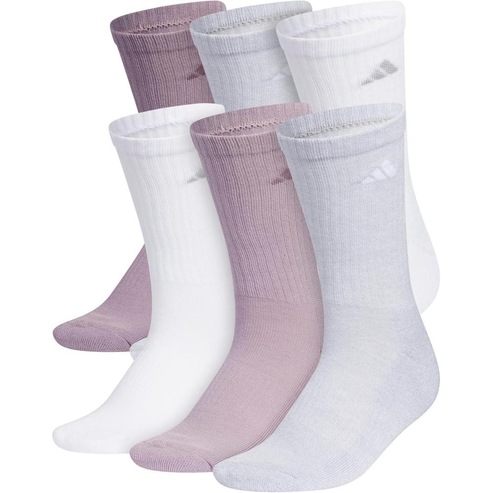 imageadidas Womens Athletic Cushioned Crew Socks 6Pack Durable MoistureWicking Cushioned Arch Support Socks for WomenPreloved Fig PurpleClear Onix GreyWhite
