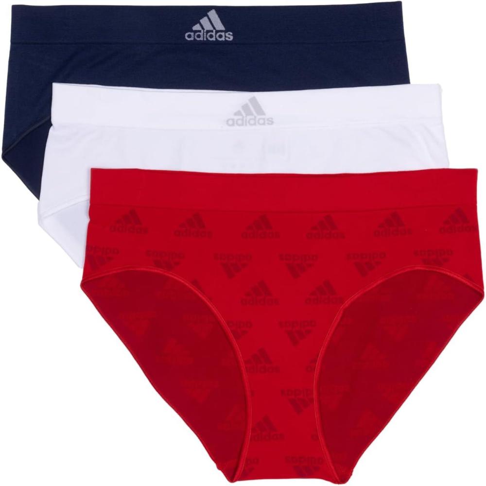 imageadidas womens Seamless Brief Panties 3packVivid Red W Logo JacqWhiteNight Indigo
