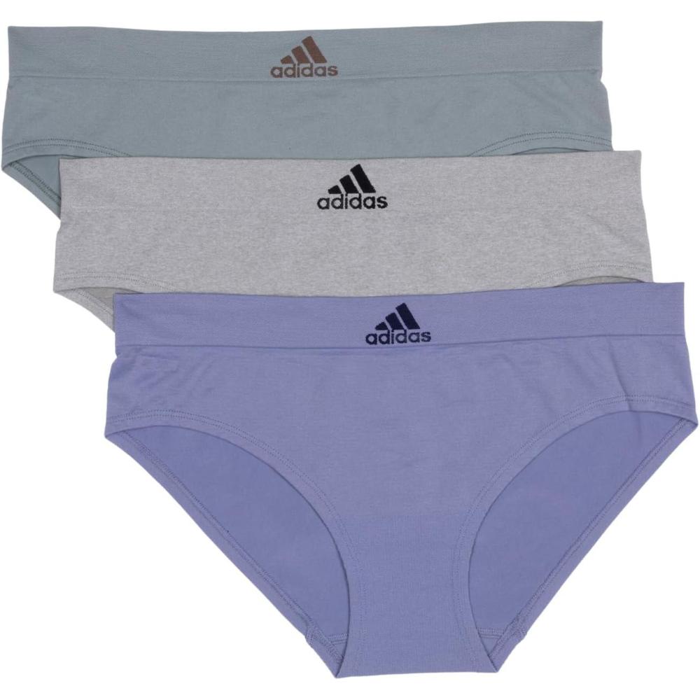 imageadidas womens Seamless Hipster Underwear 3 PackSilver VioletHeather GreySilver Green