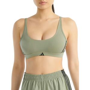 Adidas Women’s 3 Stripes Active Essentials Cotton Scoop Bralette with Removable Cookies(Silver Pebble)