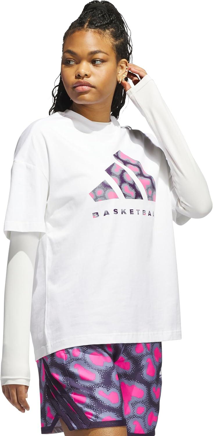 imageadidas Womens Basketball Camouflage Logo TShirtWhiteSilver Violet