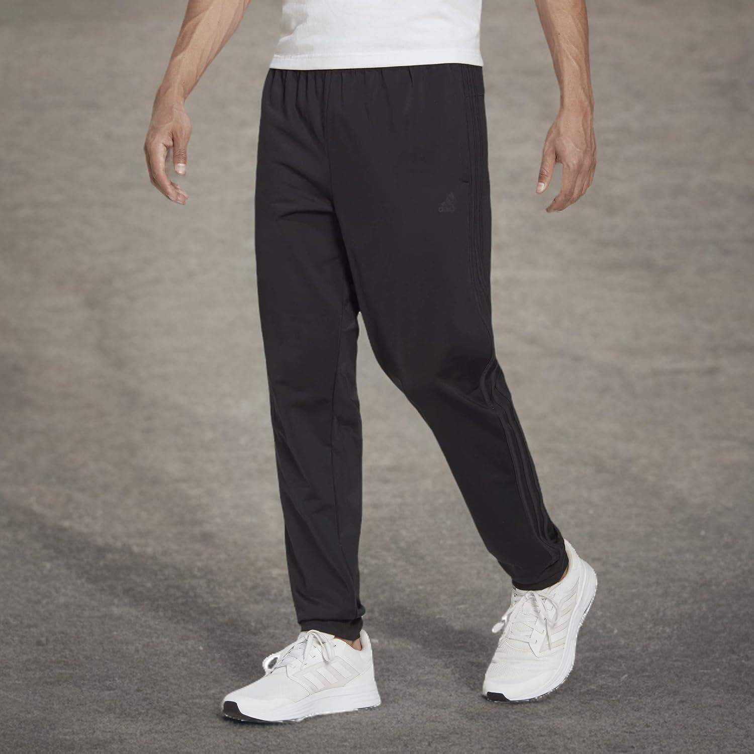 imageAdidas Mens Essentials WarmUp Slim Tapered 3Stripes Tracksuit Bottoms BlackWhite LargeBlackBlack