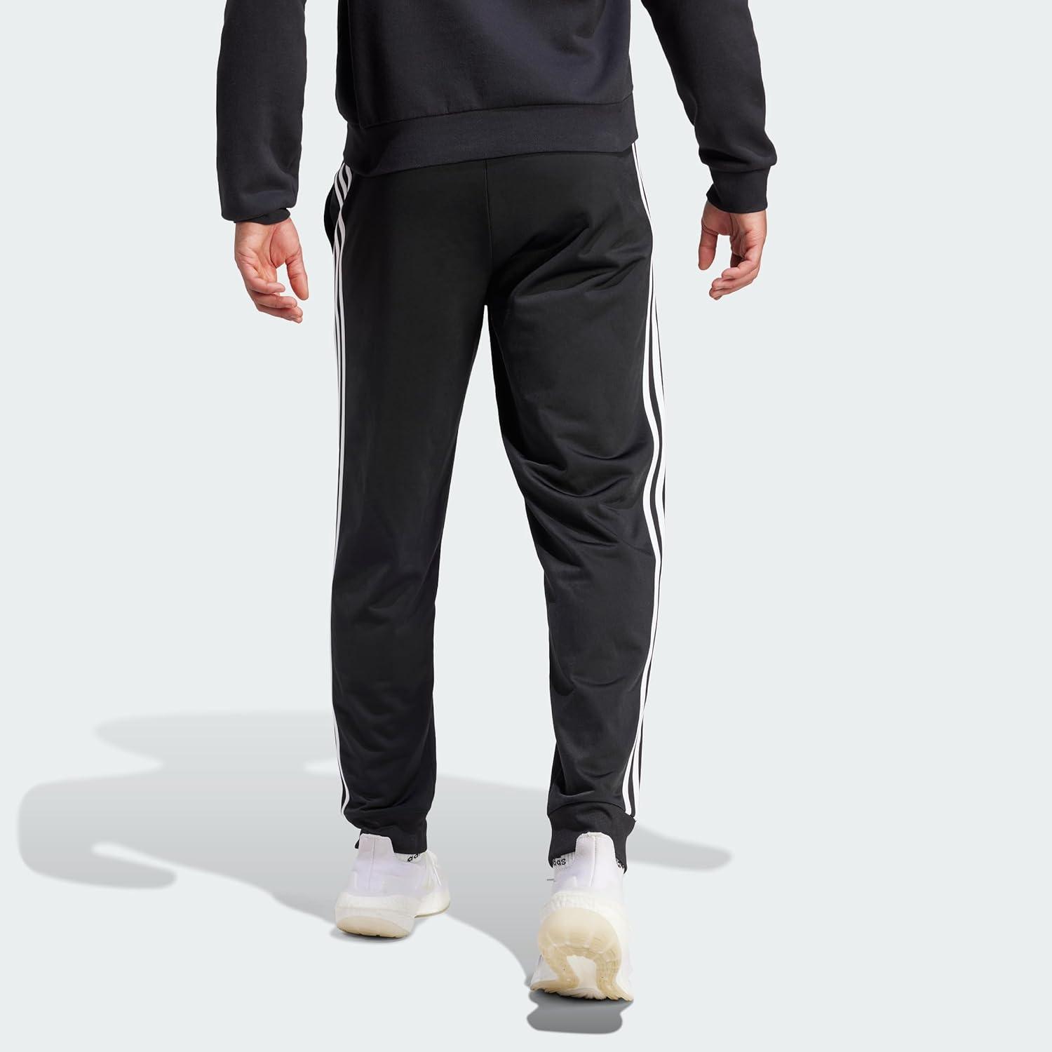 imageAdidas Mens Essentials WarmUp Slim Tapered 3Stripes Tracksuit Bottoms BlackWhite LargeBlackWhite
