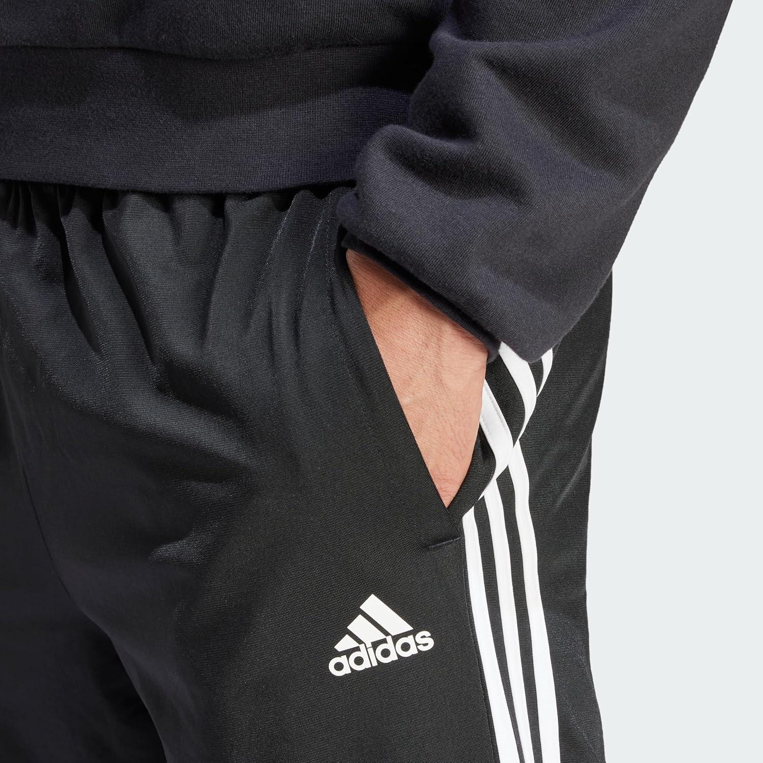 imageAdidas Mens Essentials WarmUp Slim Tapered 3Stripes Tracksuit Bottoms BlackWhite LargeBlackWhite