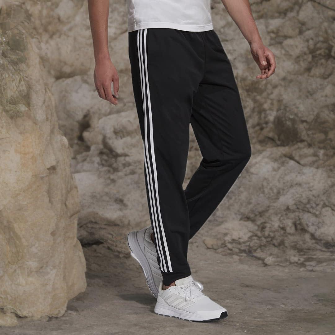 imageAdidas Mens Essentials WarmUp Slim Tapered 3Stripes Tracksuit Bottoms BlackWhite LargeBlackWhite