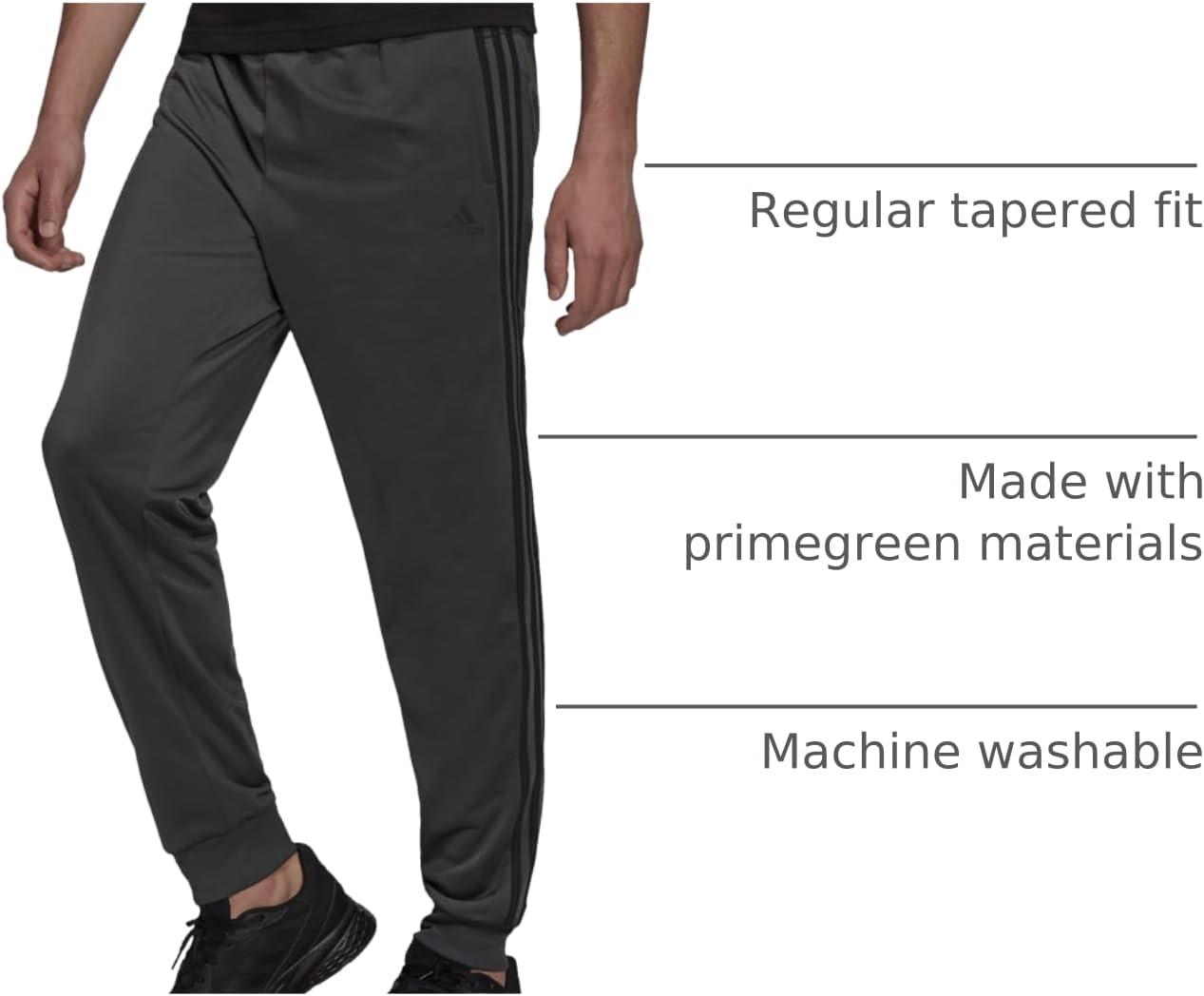 imageAdidas Mens Essentials WarmUp Slim Tapered 3Stripes Tracksuit Bottoms BlackWhite LargeDark Grey HeatherBlack