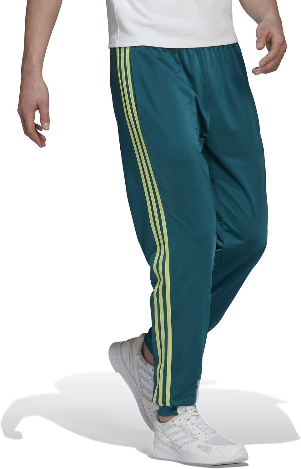 imageAdidas Mens Essentials WarmUp Slim Tapered 3Stripes Tracksuit Bottoms BlackWhite LargeLegacy TealPulse Lime