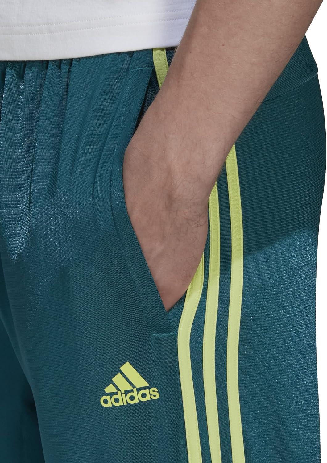 imageAdidas Mens Essentials WarmUp Slim Tapered 3Stripes Tracksuit Bottoms BlackWhite LargeLegacy TealPulse Lime