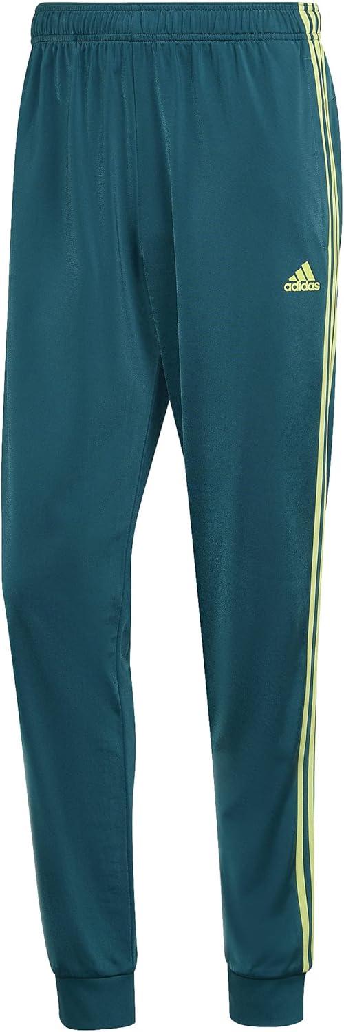 imageAdidas Mens Essentials WarmUp Slim Tapered 3Stripes Tracksuit Bottoms BlackWhite LargeLegacy TealPulse Lime