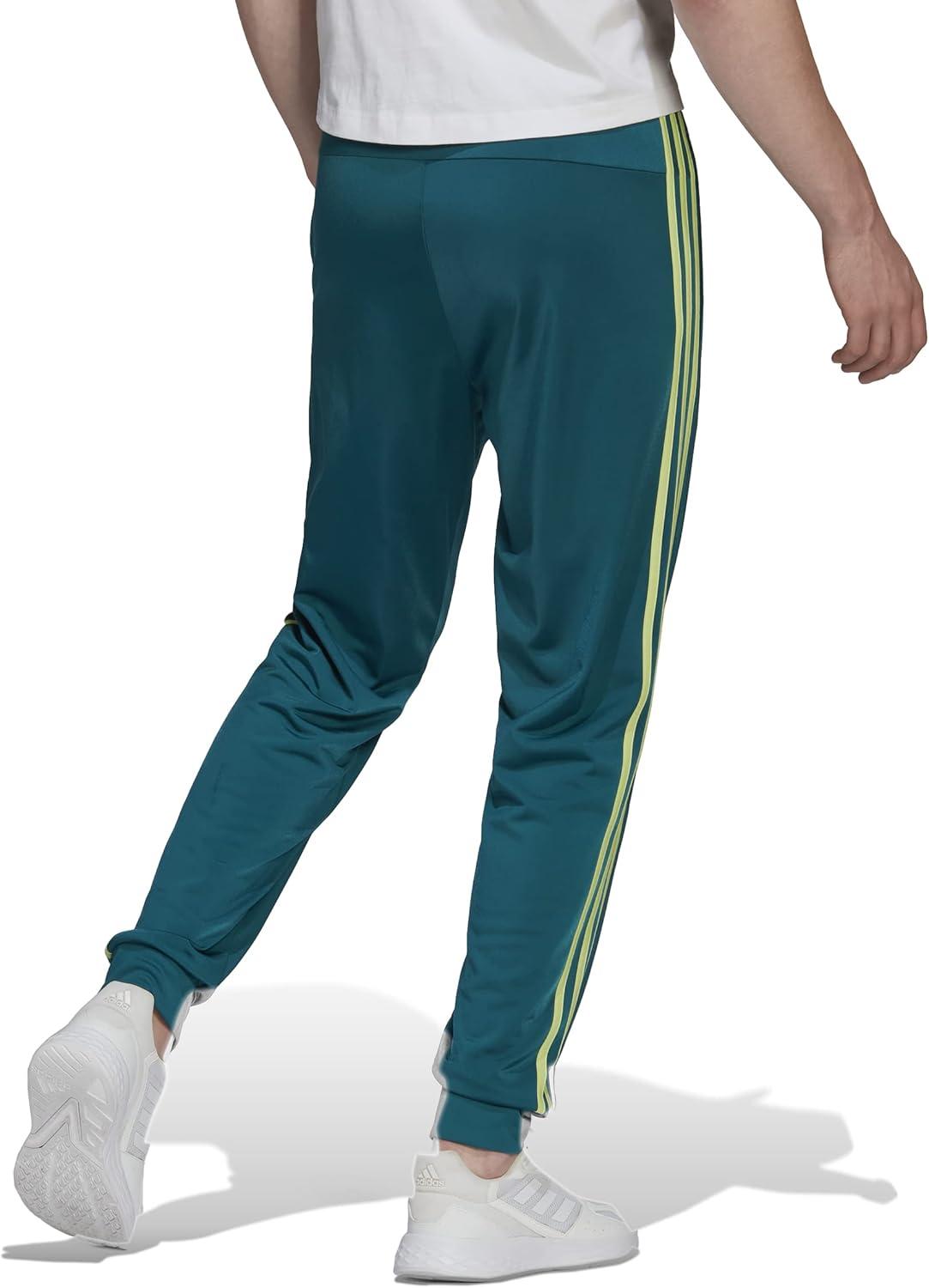 imageAdidas Mens Essentials WarmUp Slim Tapered 3Stripes Tracksuit Bottoms BlackWhite LargeLegacy TealPulse Lime