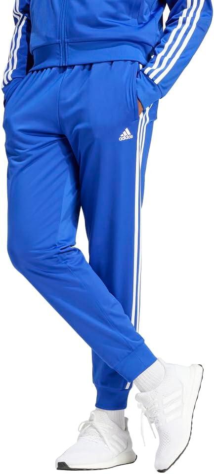 imageAdidas Mens Essentials WarmUp Slim Tapered 3Stripes Tracksuit Bottoms BlackWhite LargeSemi Lucid BlueWhite