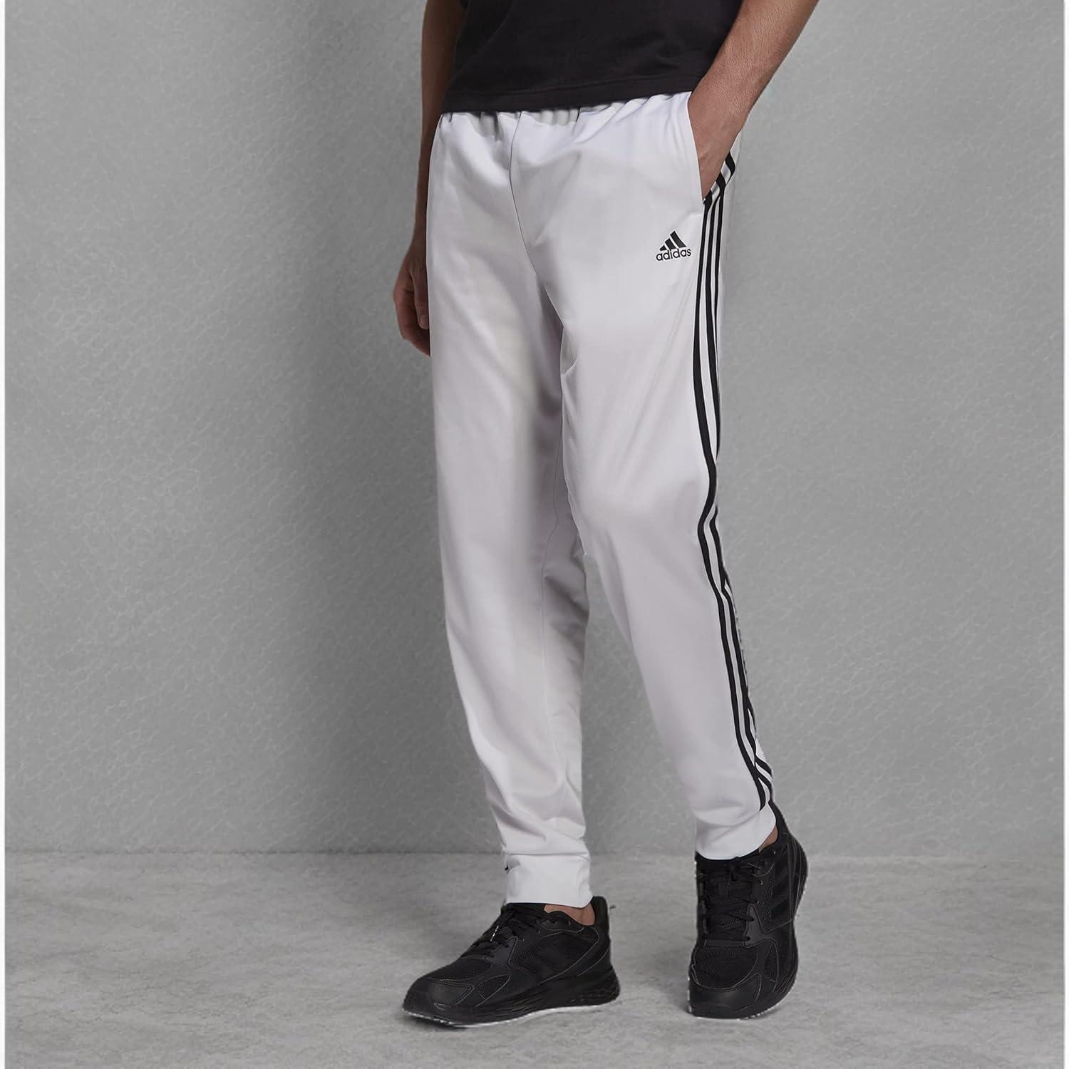 imageAdidas Mens Essentials WarmUp Slim Tapered 3Stripes Tracksuit Bottoms BlackWhite LargeWhiteBlack