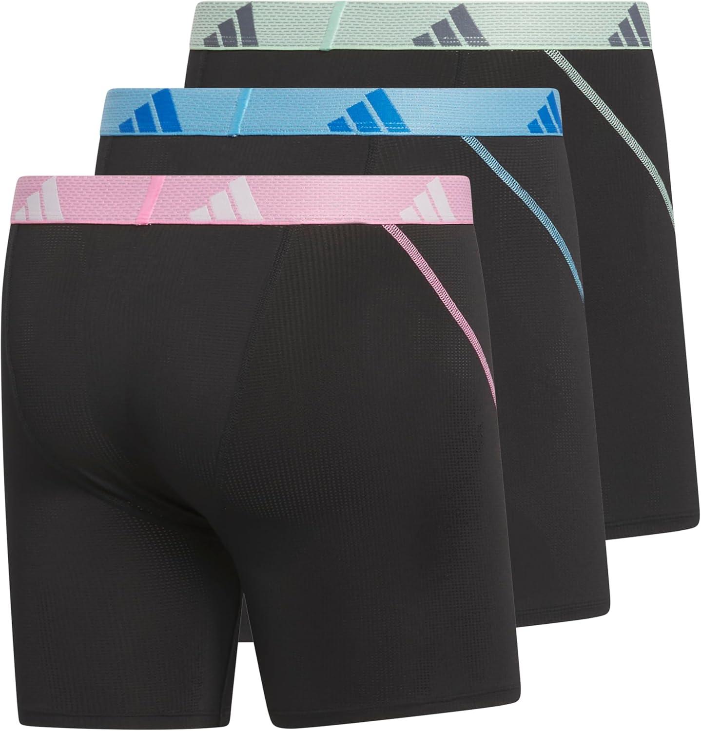 imageadidas Mens Performance Athletic Mesh Boxer Brief Underwear Moisture Wicking Sport Comfort 3PackBlackBliss PinkSemi Blue Burst