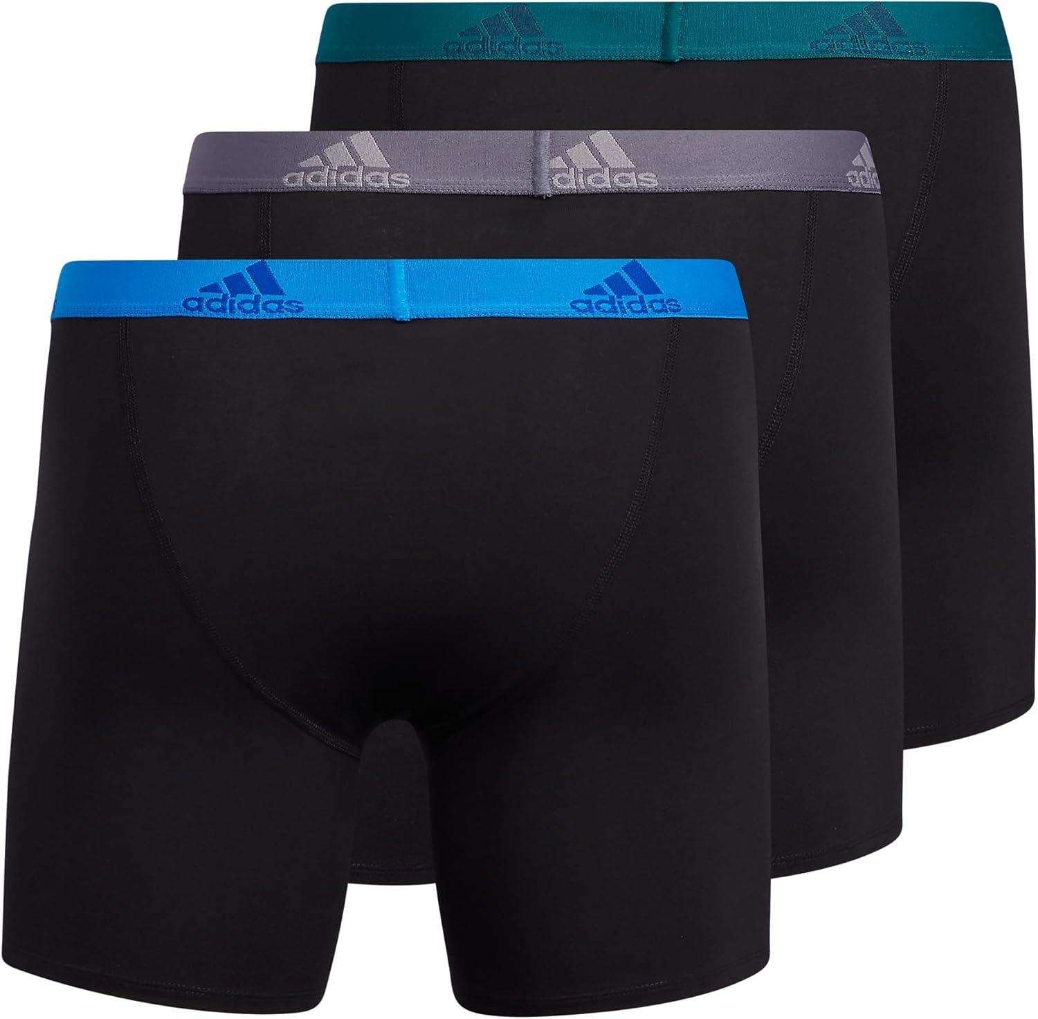 imageadidas Mens Performance Stretch Cotton Boxer Briefs Mens Underwear Boxer Brief Soft Stretch Superior Comfort 3PackBlackBlue RushLegacy Teal Green