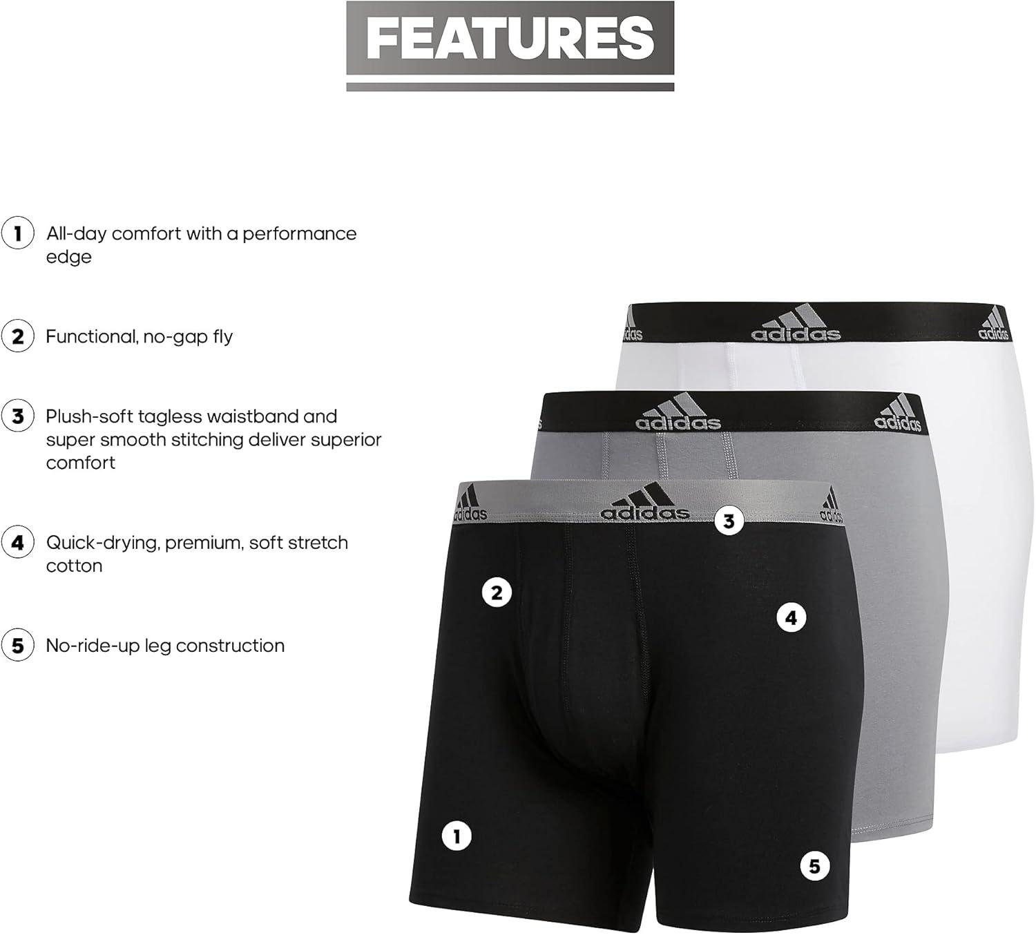 imageadidas Mens Performance Stretch Cotton Boxer Briefs Mens Underwear Boxer Brief Soft Stretch Superior Comfort 3PackBlackGrey GreyBlack WhiteBlack