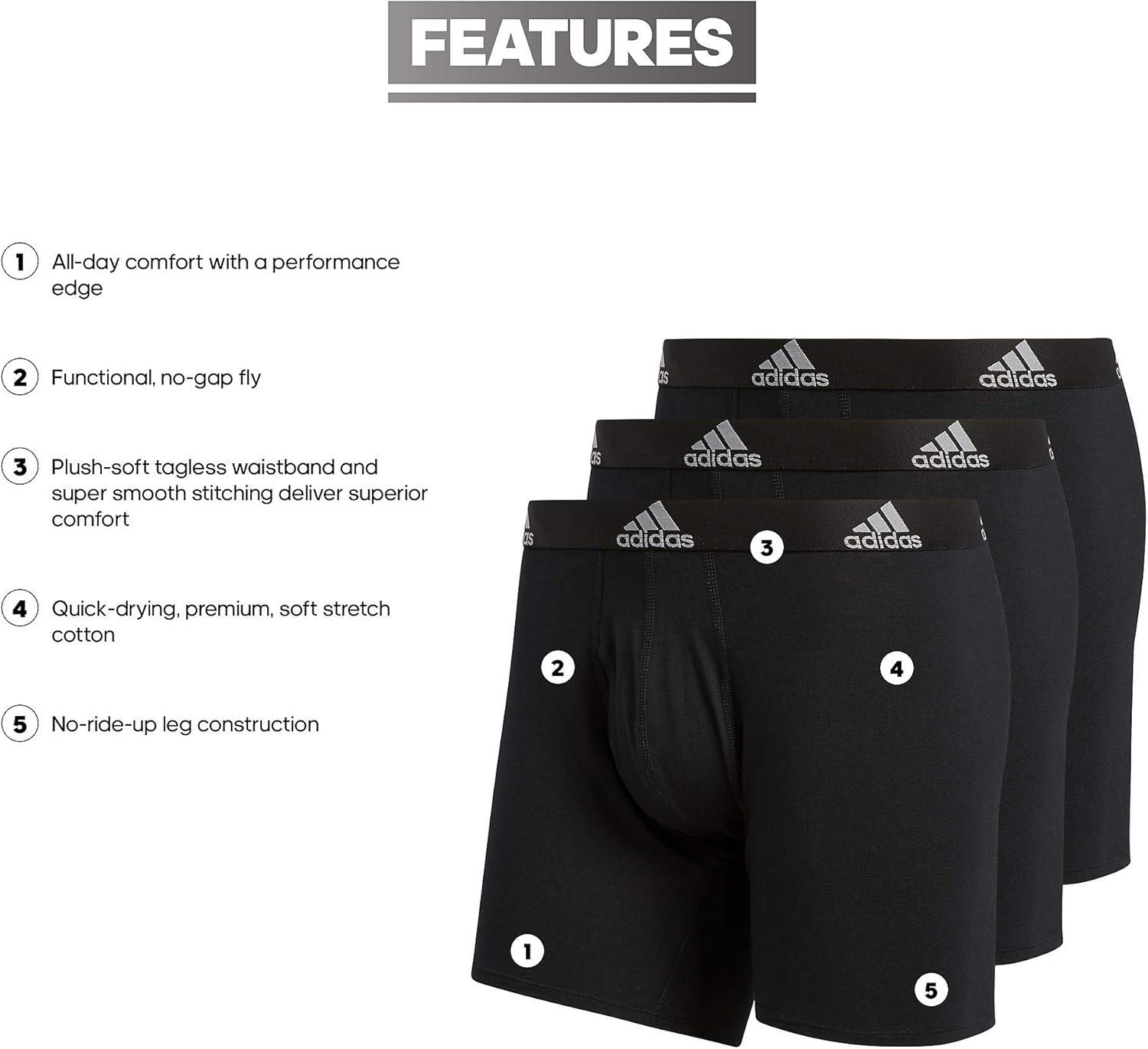 imageadidas Mens Performance Stretch Cotton Boxer Briefs Mens Underwear Boxer Brief Soft Stretch Superior Comfort 3PackBlackLight Onix Grey