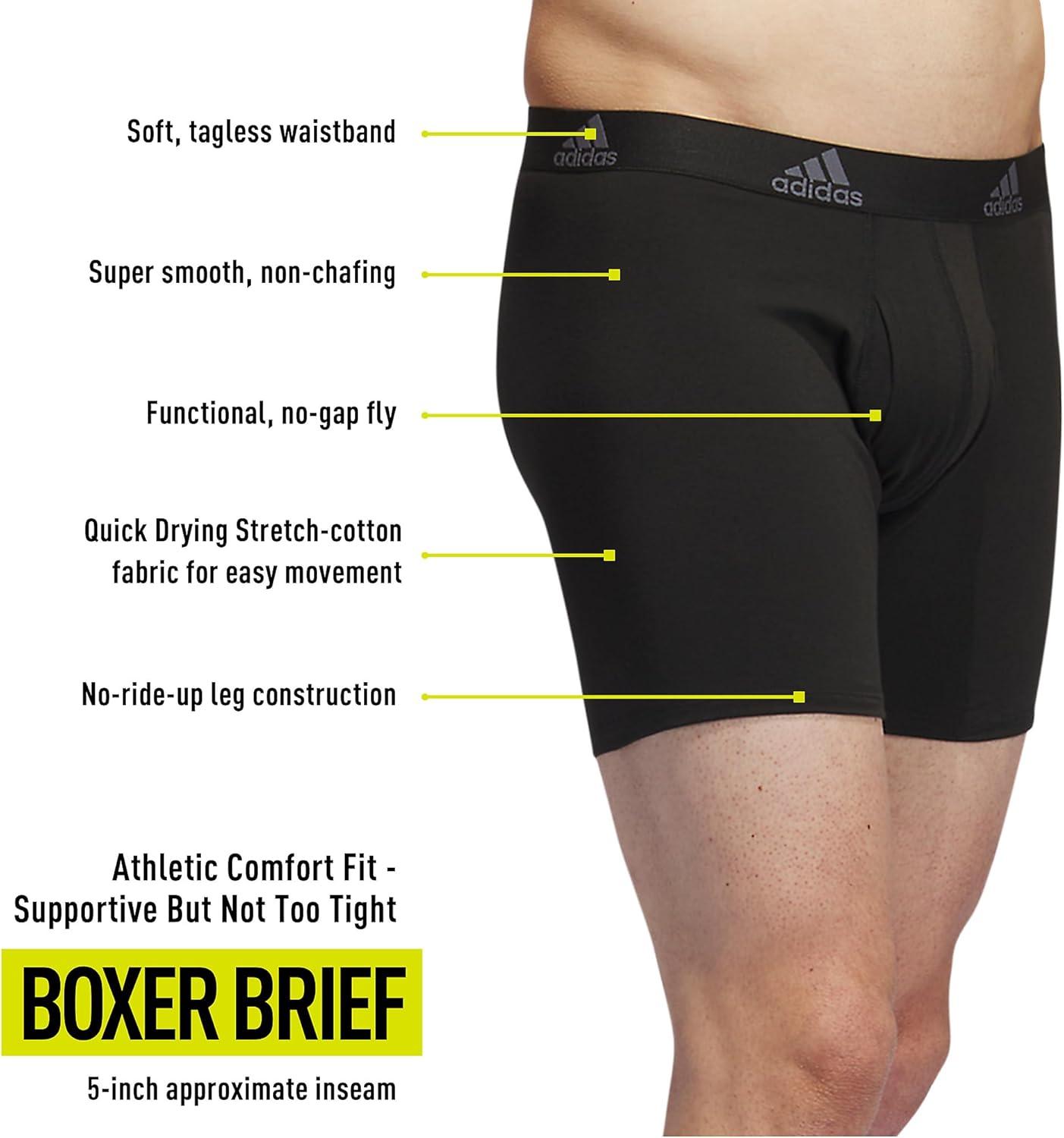 imageadidas Mens Performance Stretch Cotton Boxer Briefs Mens Underwear Boxer Brief Soft Stretch Superior Comfort 3PackBlackOnix Grey