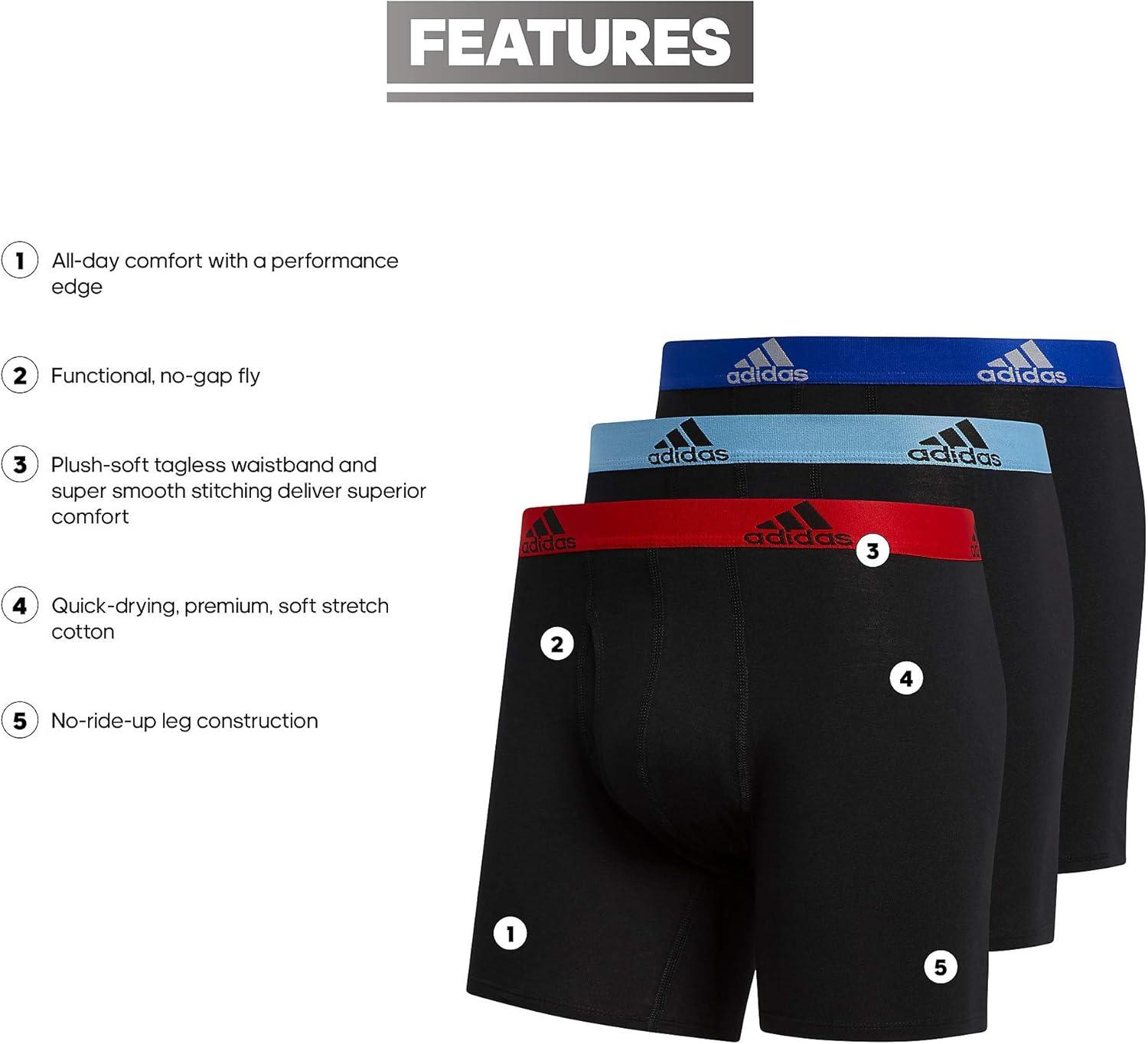 imageadidas Mens Performance Stretch Cotton Boxer Briefs Mens Underwear Boxer Brief Soft Stretch Superior Comfort 3PackBlackScarlet BlackCollegiate Light Blue BlackBold Blue