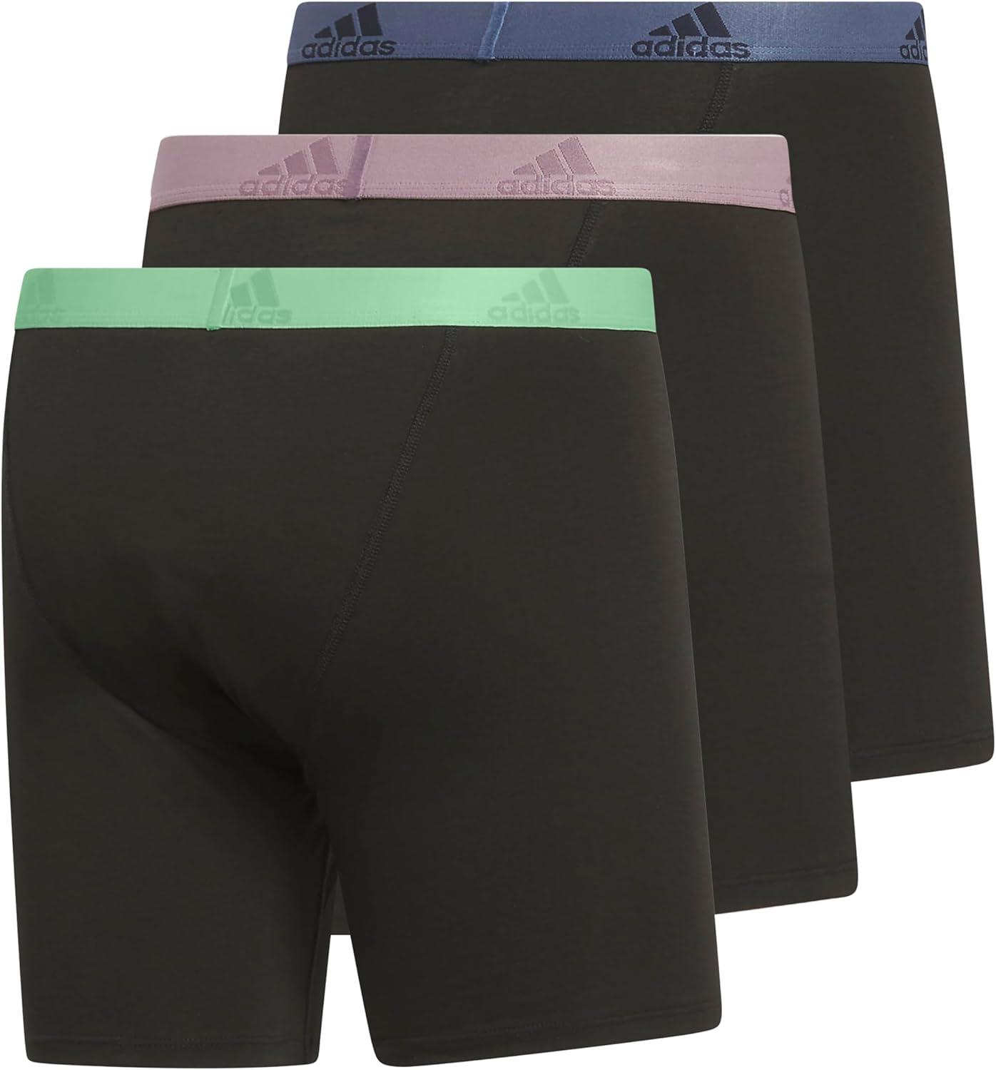 imageadidas Mens Performance Stretch Cotton Boxer Briefs Mens Underwear Boxer Brief Soft Stretch Superior Comfort 3PackBlackSemi Green SparkPreloved Fig Purple