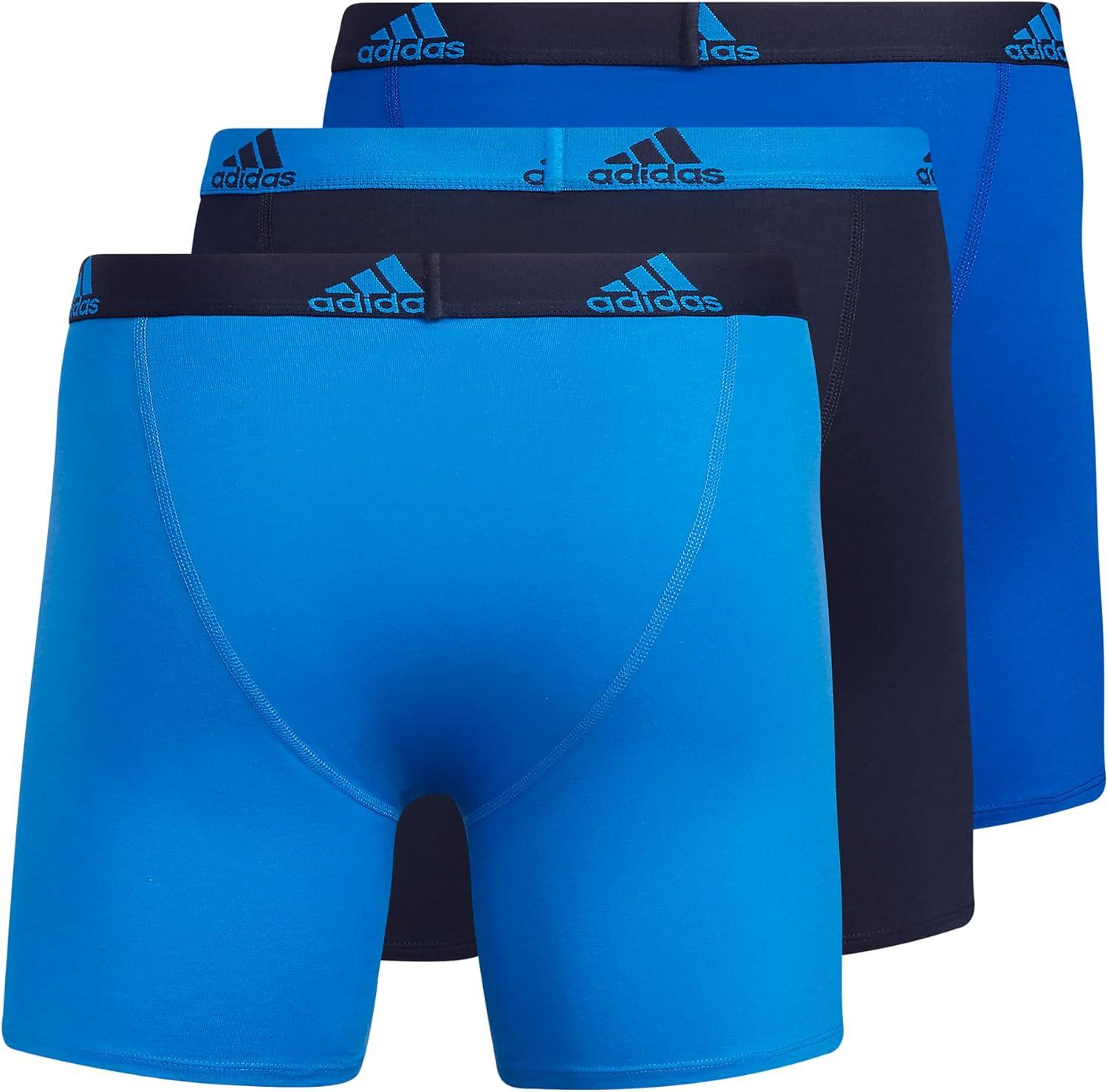 imageadidas Mens Performance Stretch Cotton Boxer Briefs Mens Underwear Boxer Brief Soft Stretch Superior Comfort 3PackBlue RushLegend Ink BlueTeam Royal Blue