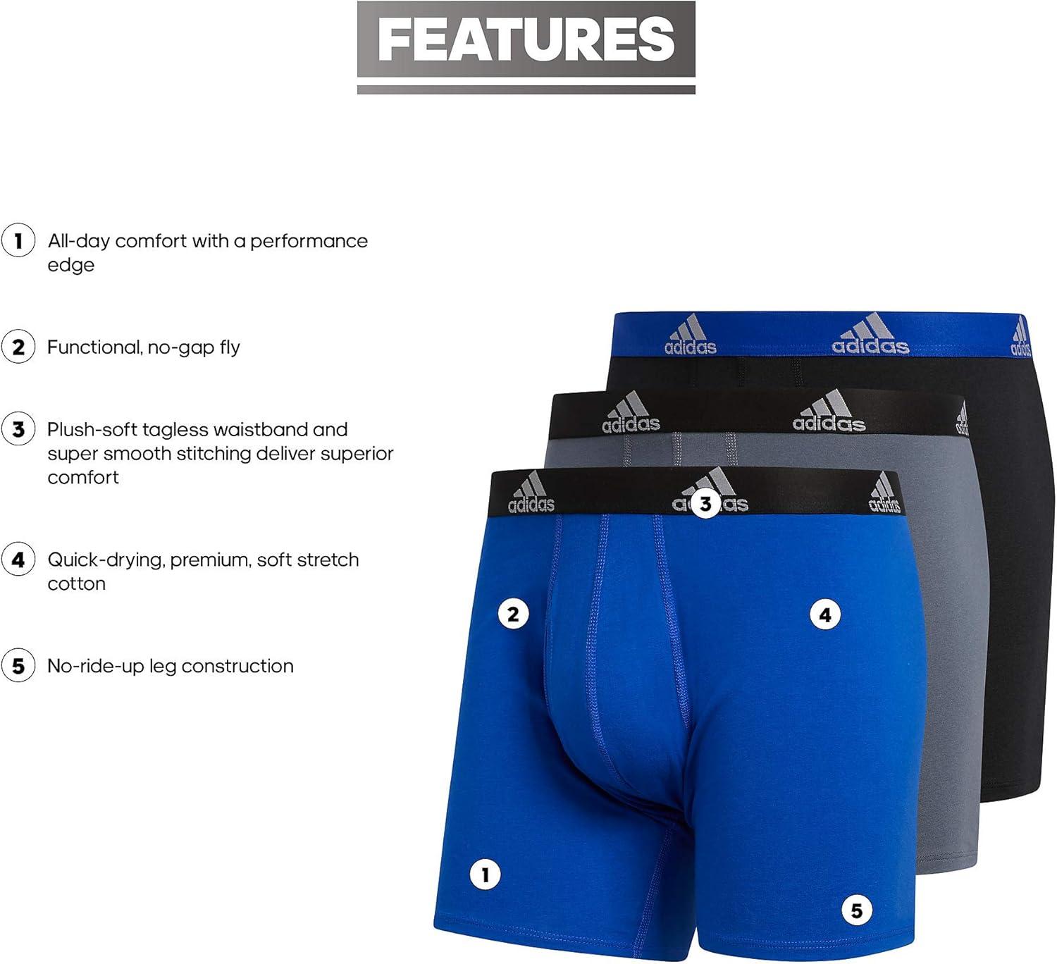 imageadidas Mens Performance Stretch Cotton Boxer Briefs Mens Underwear Boxer Brief Soft Stretch Superior Comfort 3PackBold BlueOnix GreyBlack