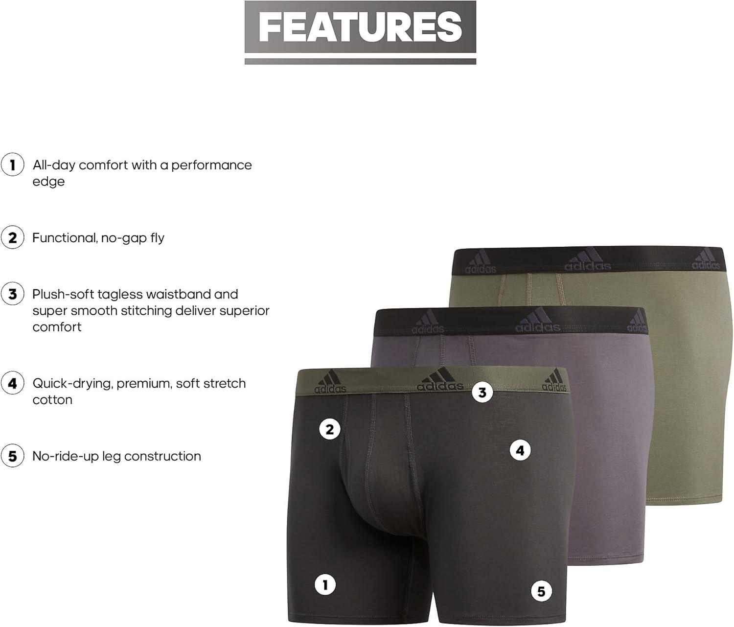 imageadidas Mens Performance Stretch Cotton Boxer Briefs Mens Underwear Boxer Brief Soft Stretch Superior Comfort 3PackLegacy GreenLegend Earth Grey FiveLegend Earth Legend EarthLegacy G