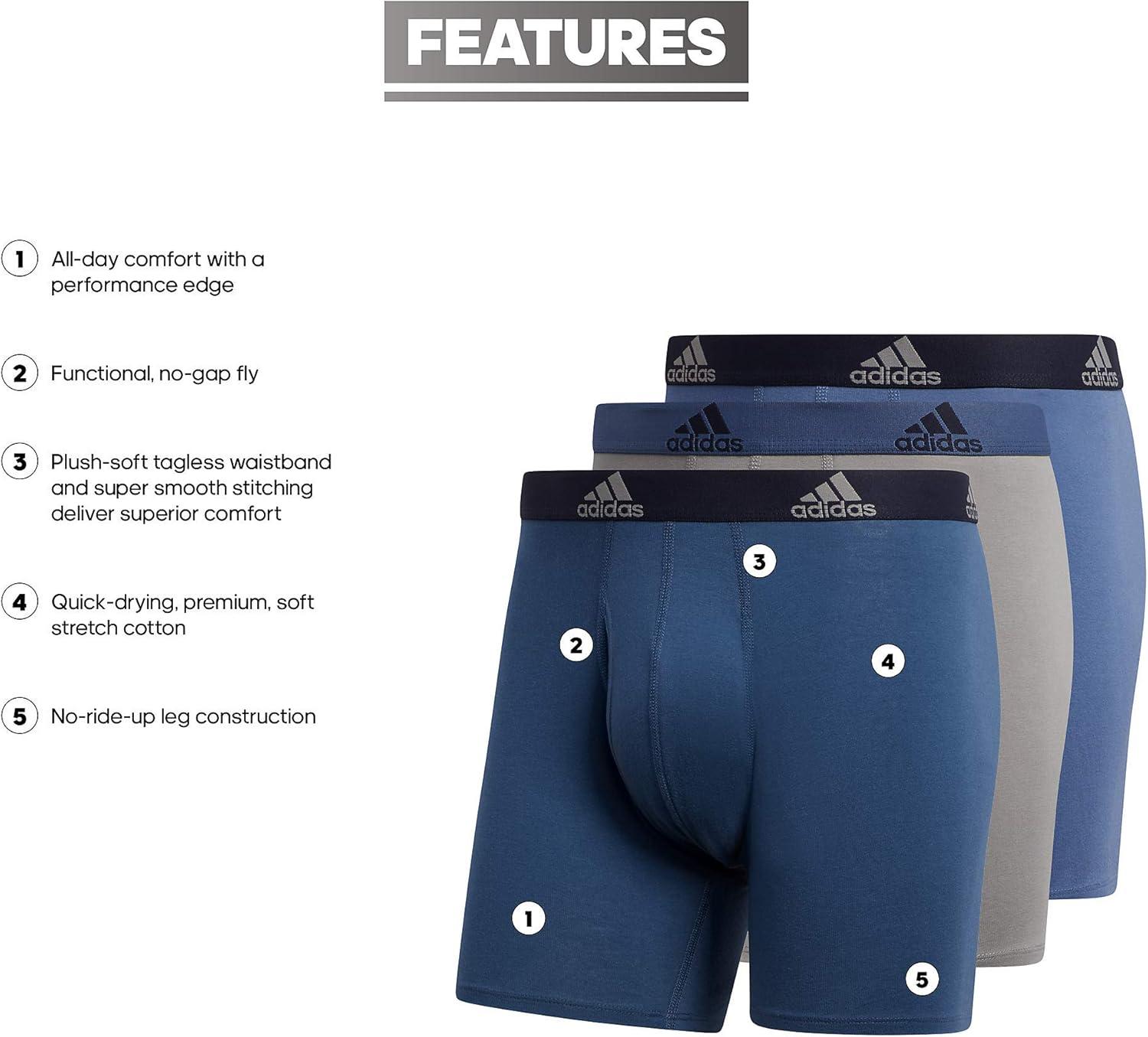 imageadidas Mens Performance Stretch Cotton Boxer Briefs Mens Underwear Boxer Brief Soft Stretch Superior Comfort 3PackNight Marine BlueGreyCrew Blue