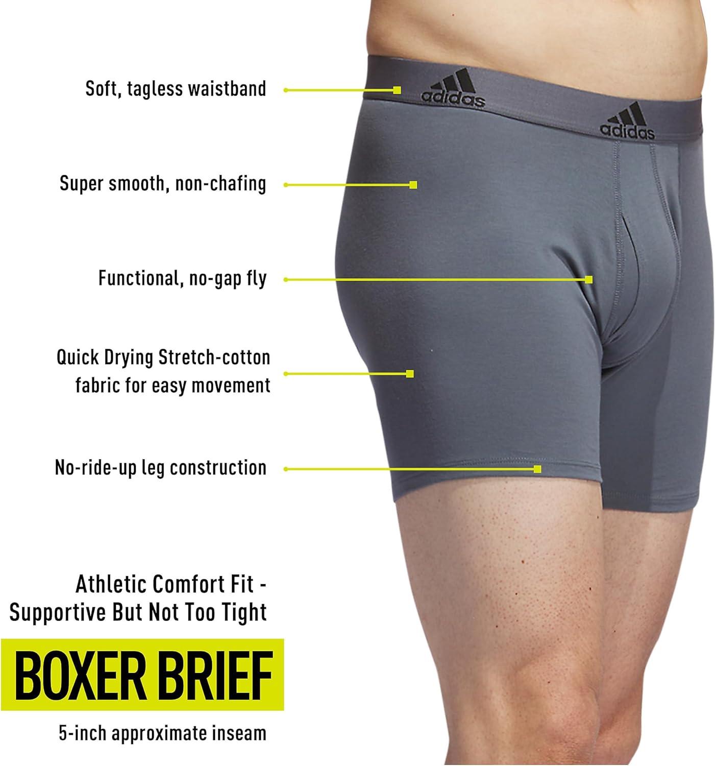 imageadidas Mens Performance Stretch Cotton Boxer Briefs Mens Underwear Boxer Brief Soft Stretch Superior Comfort 3PackOnix GreyBlackGrey