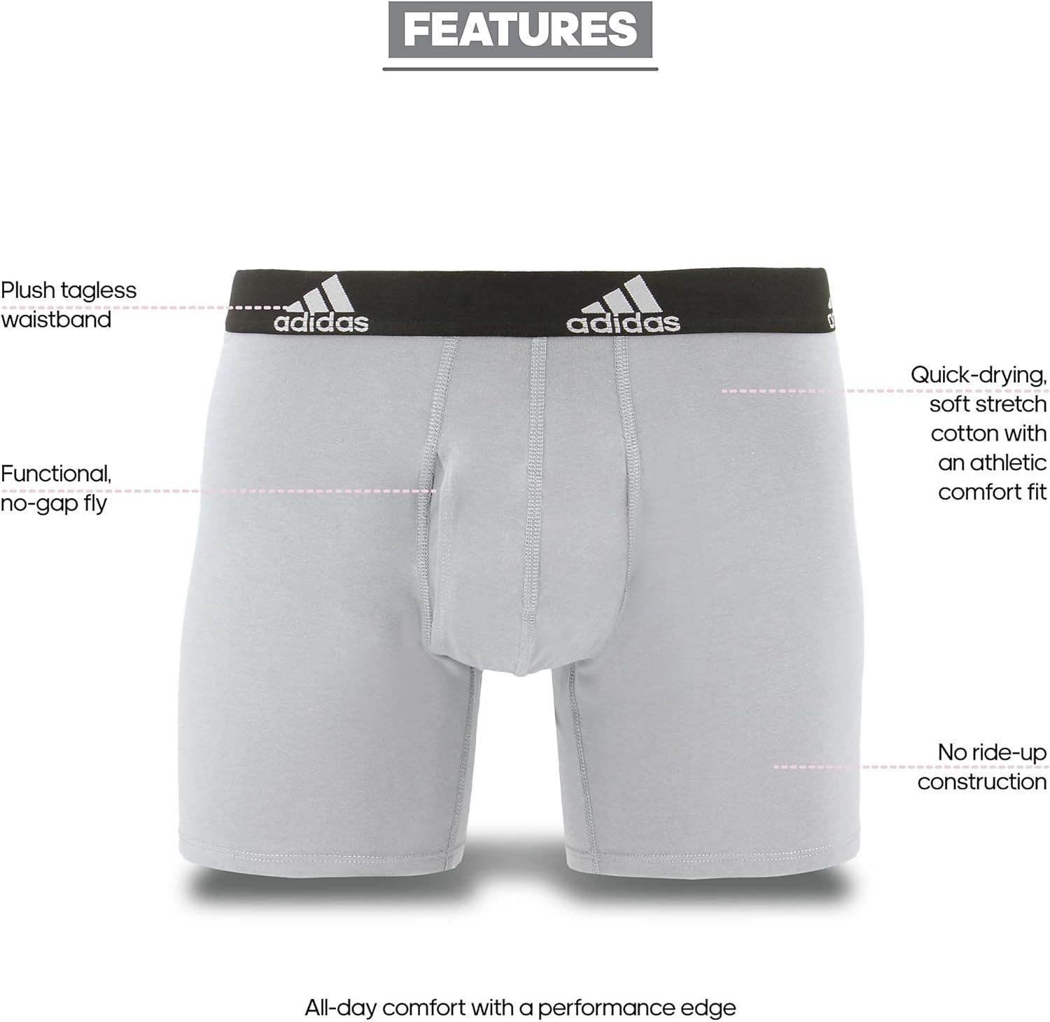 imageadidas Mens Performance Stretch Cotton Boxer Briefs Mens Underwear Boxer Brief Soft Stretch Superior Comfort 3PackOnixBlack BlackOnix GreyBlack