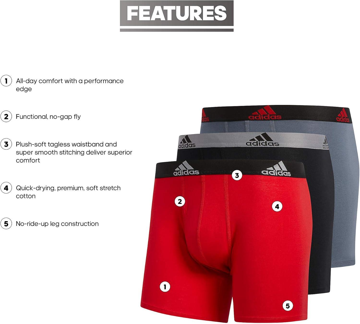 imageadidas Mens Performance Stretch Cotton Boxer Briefs Mens Underwear Boxer Brief Soft Stretch Superior Comfort 3PackScarlet RedBlackOnix Grey